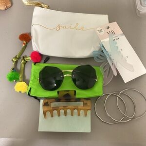 (Bundle #12) Octagonal Dark Sunglasses with Gold Frame and More